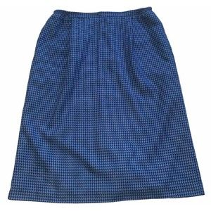 Vintage 80s Pencil Skirt Tan Jay Women Size 16 Black Blue Houndstooth Wool Blend